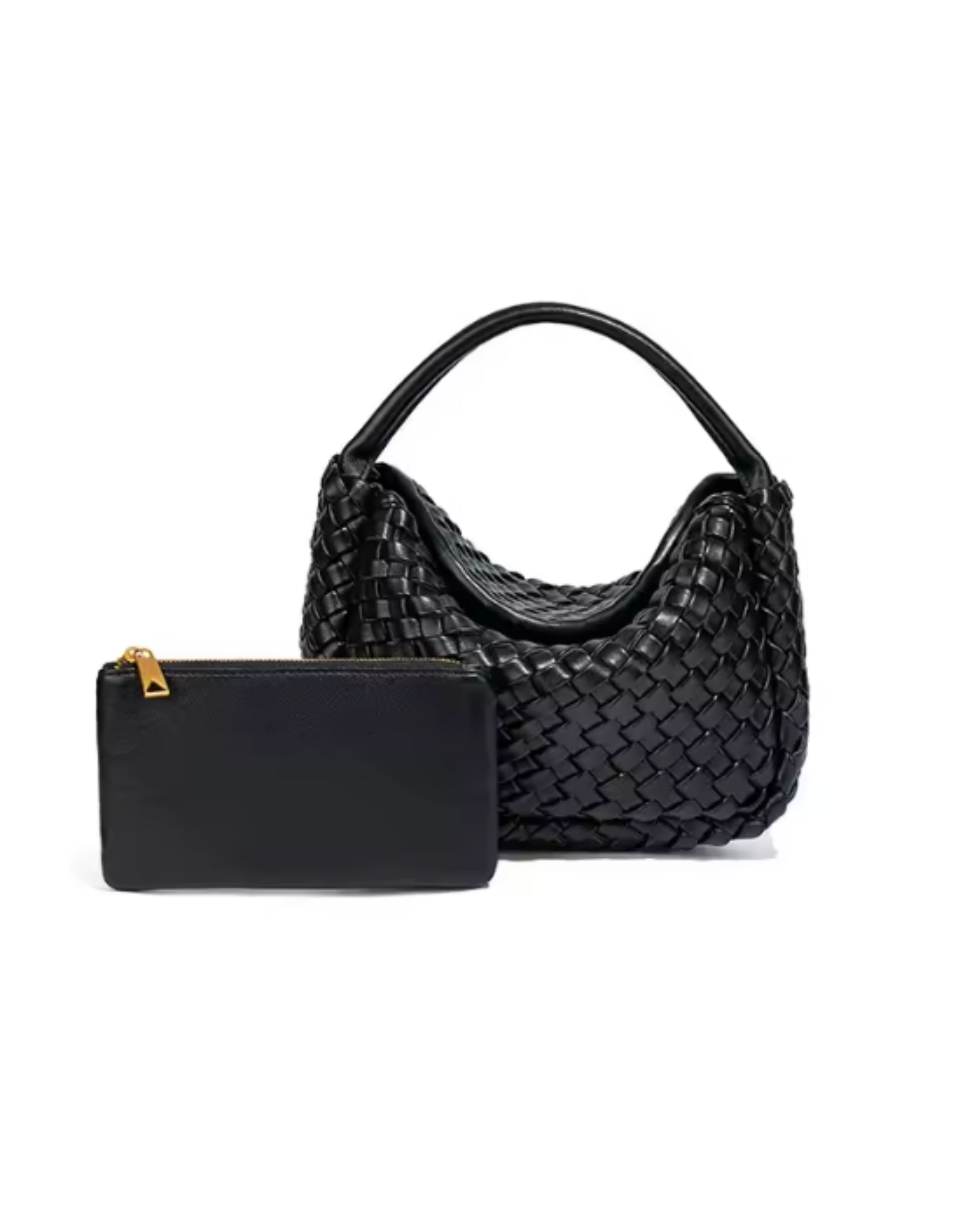 Faux Leather Braided Mini Handbag in Black