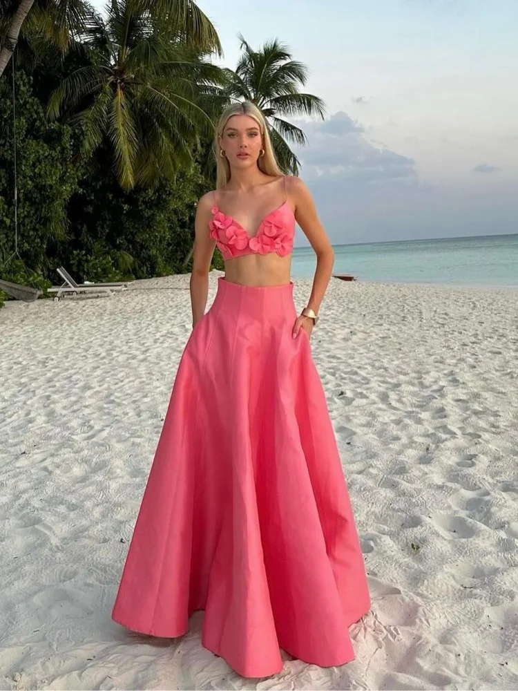 Aiden 3D Applique Crop Top and Maxi Dress Co-Ord Set