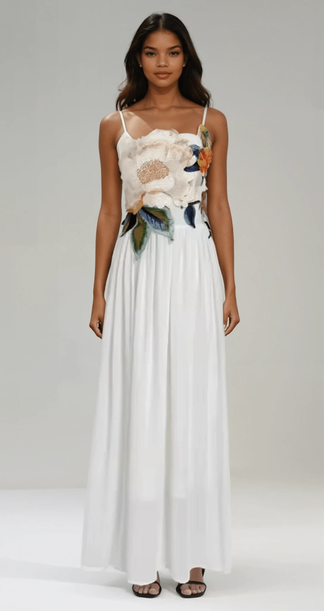 NTMY Maxi Dress Azalea 3D Floral Applique Bust Maxi Dress in White