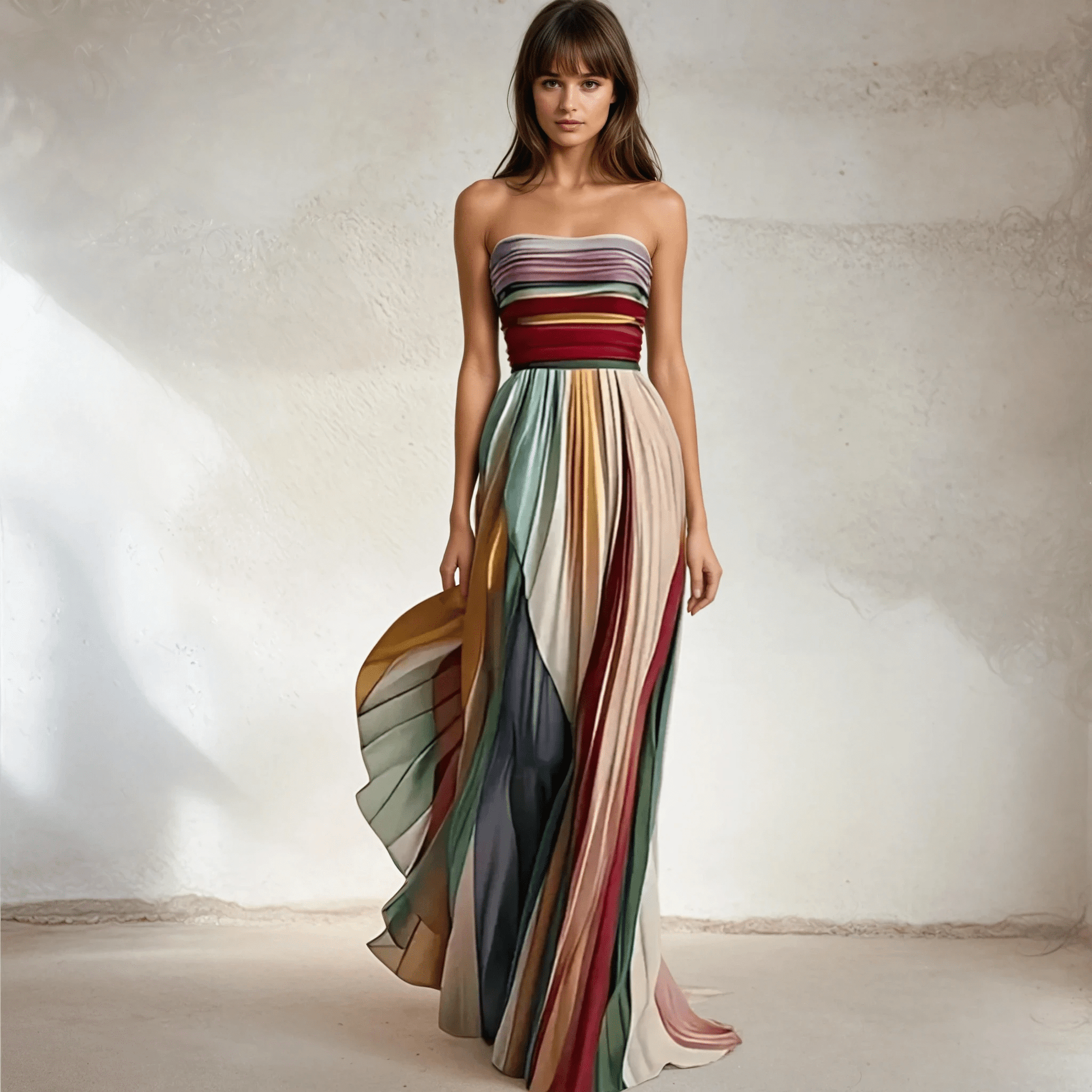 NTMY Maxi Dress Cassia Pleated Flowy Strapless Maxi Dress