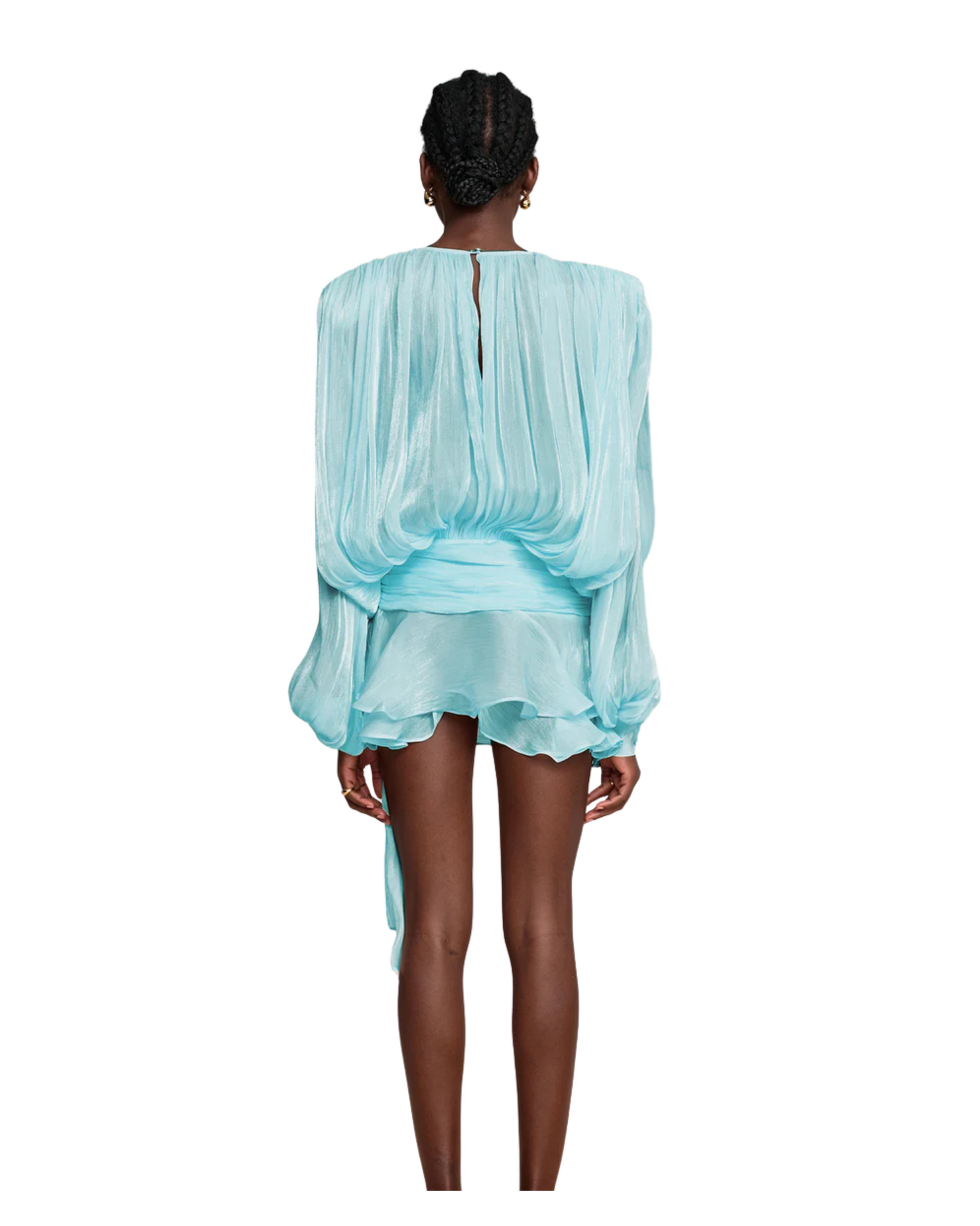 Marigold Fully Pleated Ruffled Mini Dress in Sky Blue
