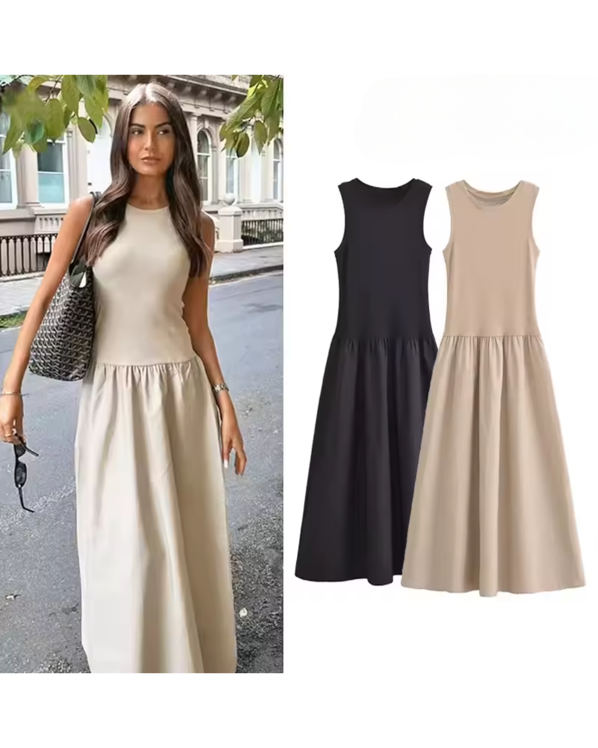 Cosmos Drop Waist Maxi Dress in Beige