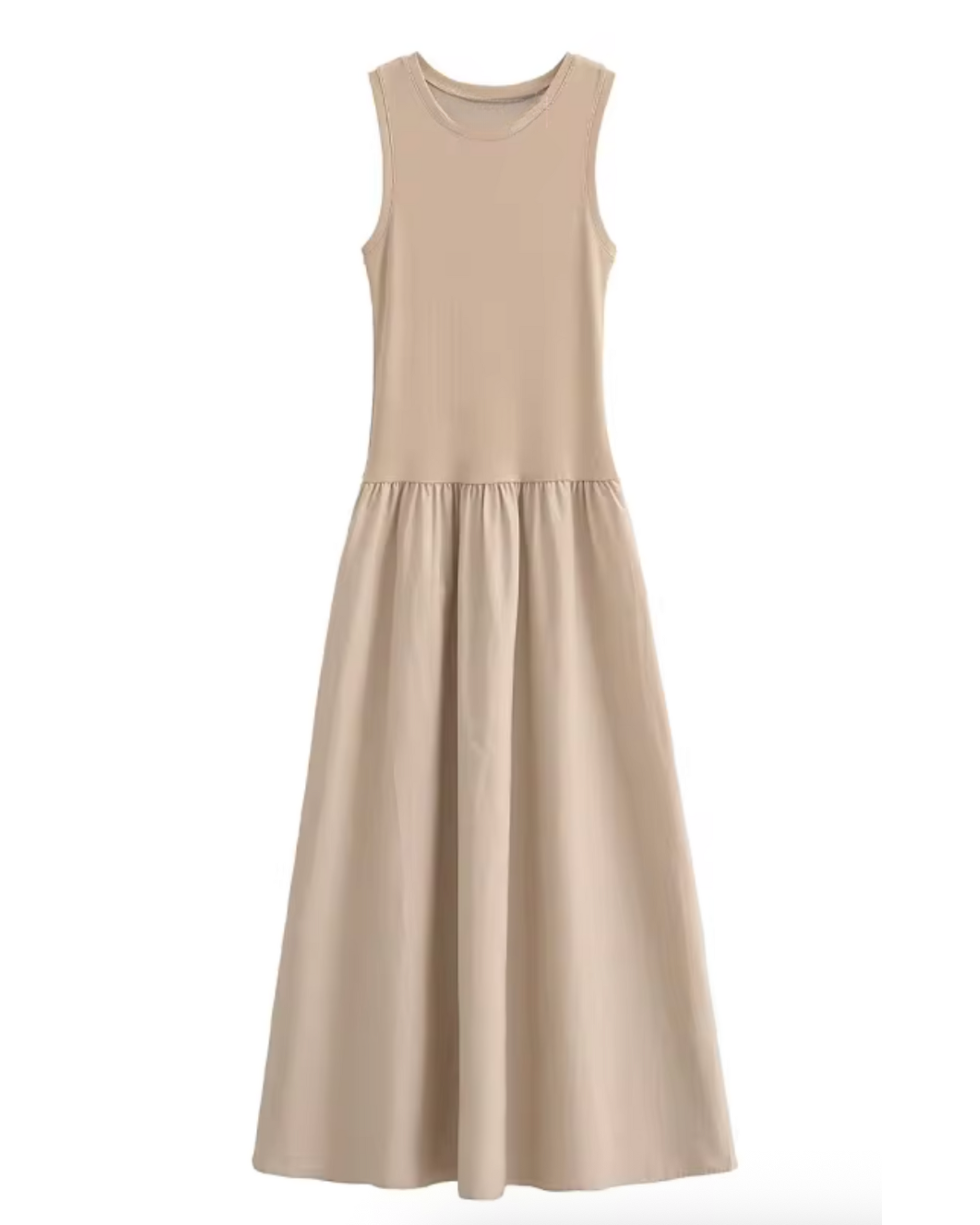 Cosmos Drop Waist Maxi Dress in Beige