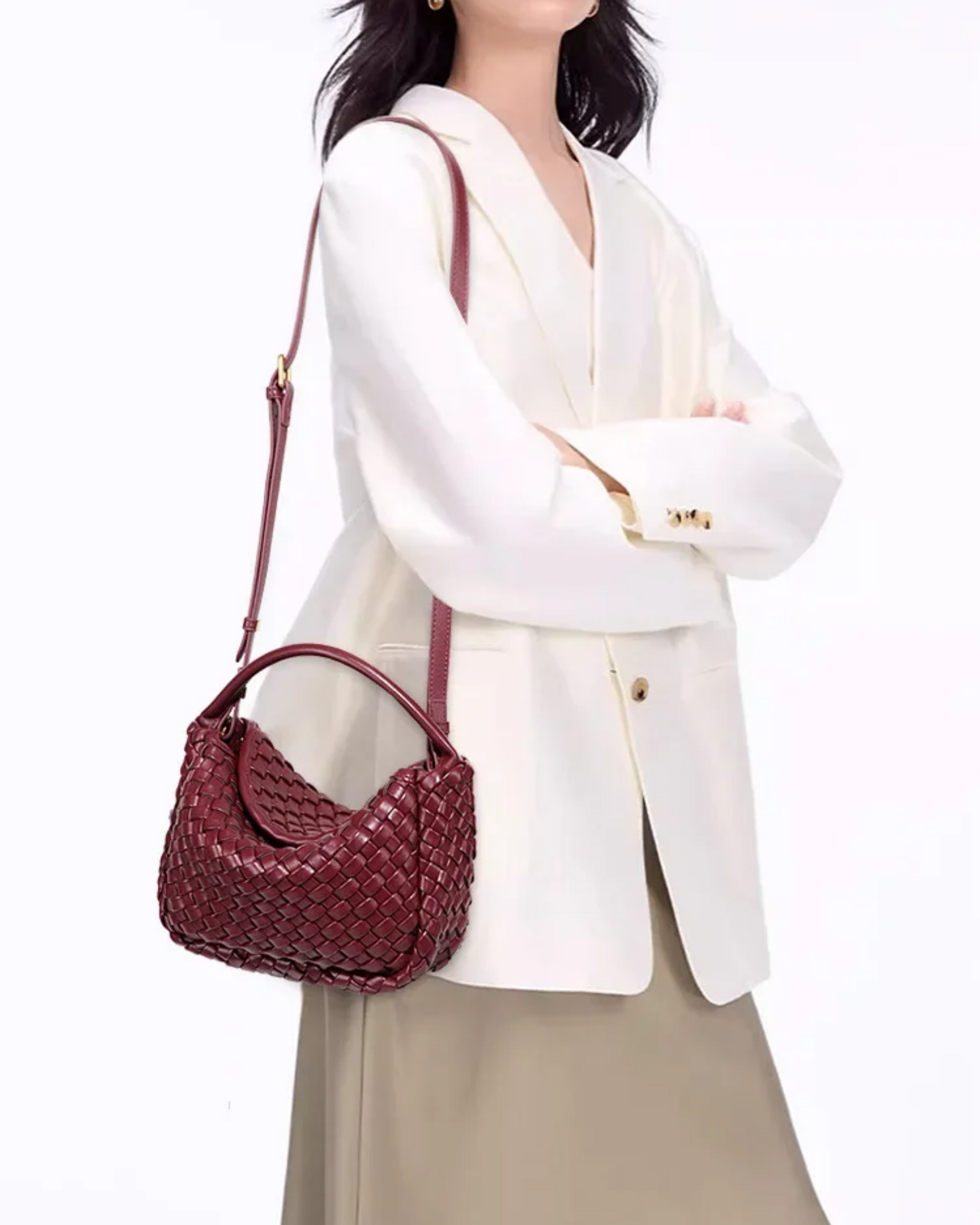 Faux Leather Braided Mini Handbag in Black