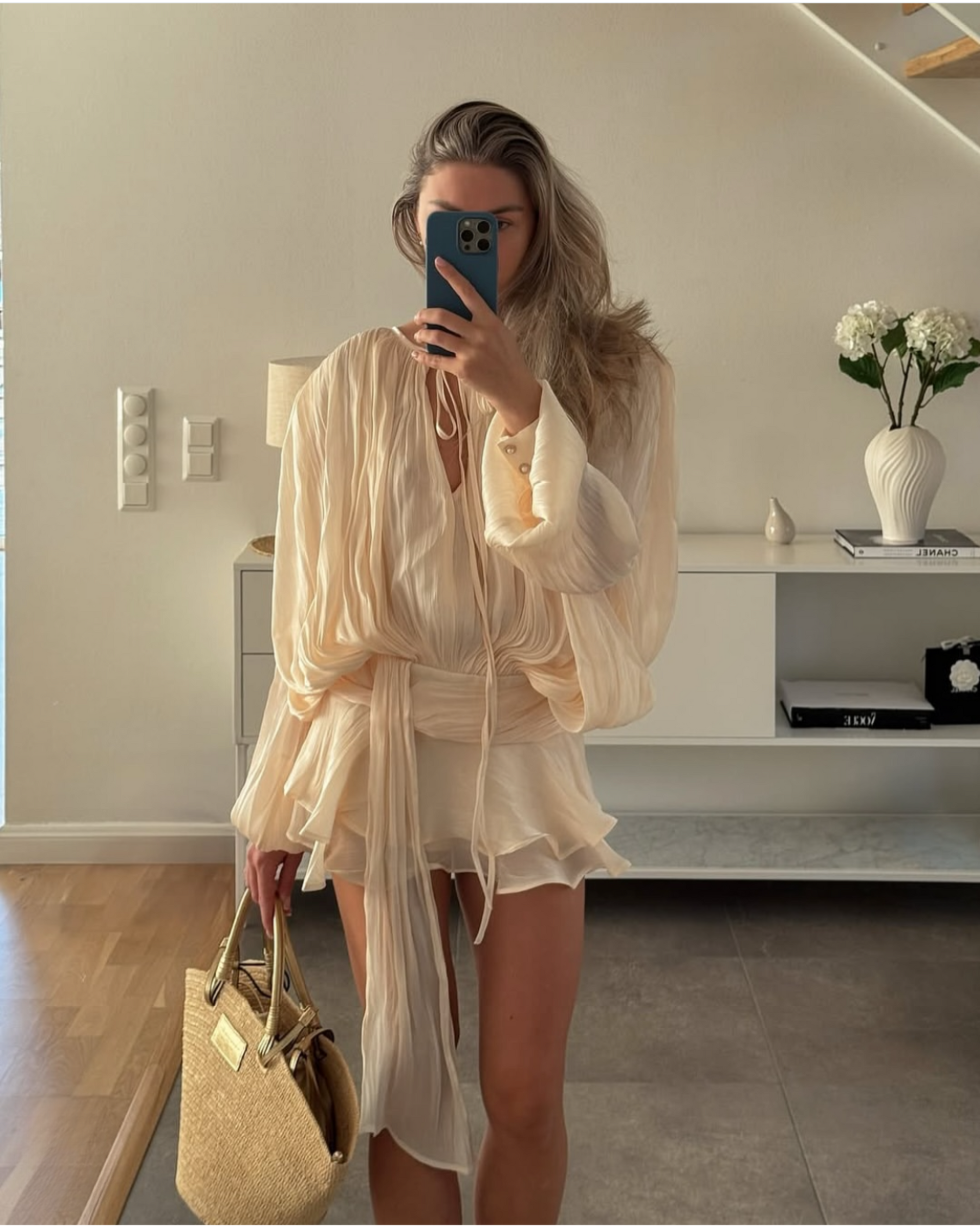 Marigold Fully Pleated Ruffled Mini Dress in Ivory