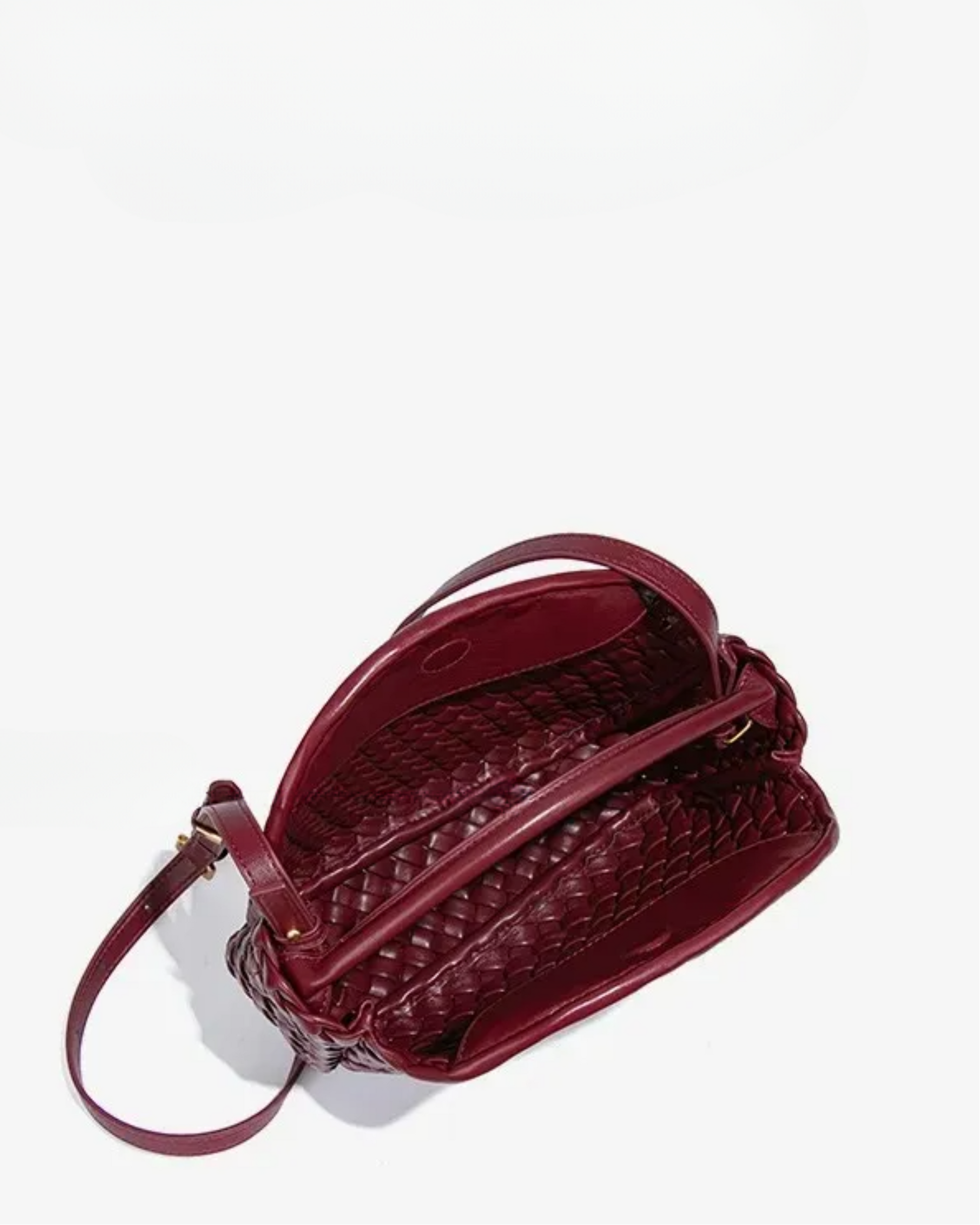 Faux Leather Braided Mini Handbag in Black