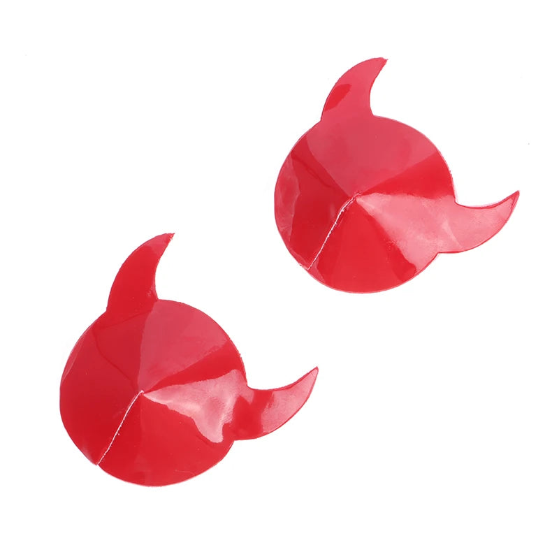 Devil Nipple Pasties with Horn Shape PU Leather