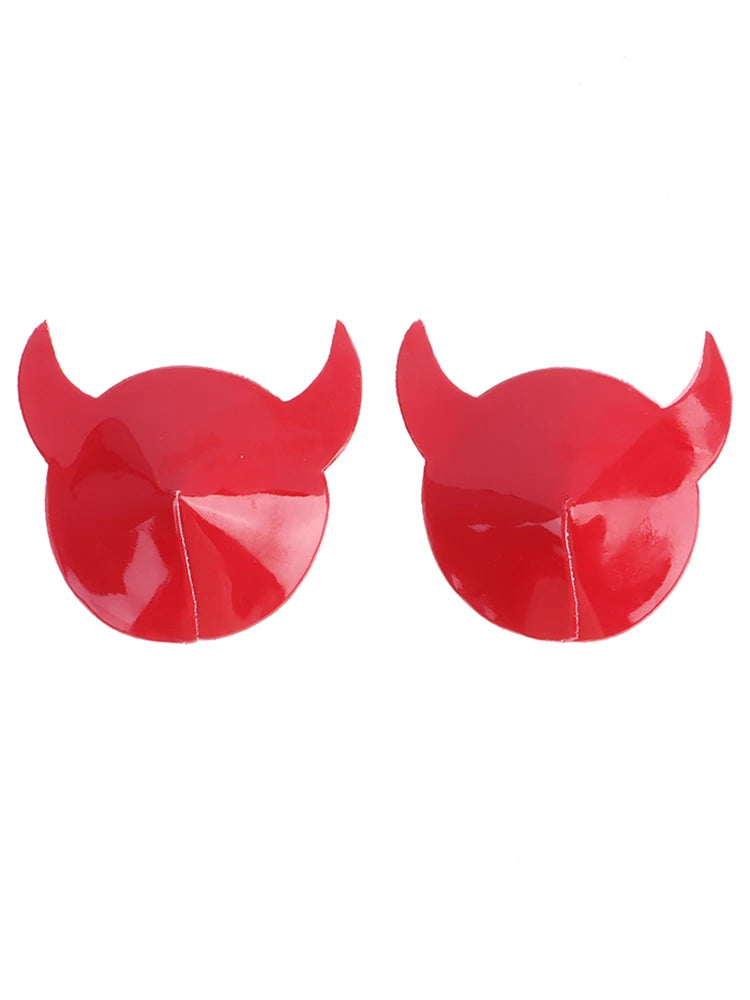 Devil Nipple Pasties with Horn Shape PU Leather
