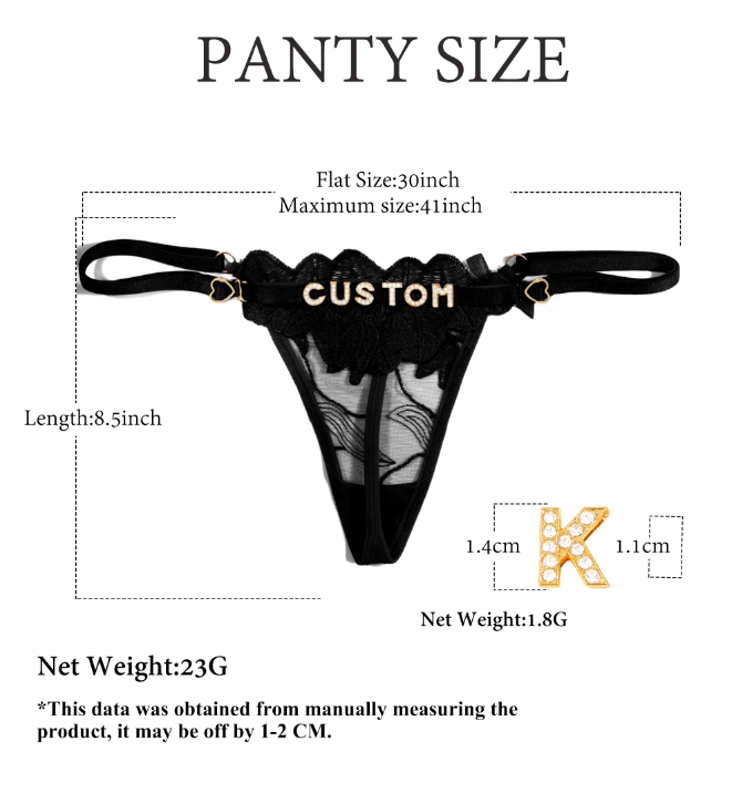 Custom Name Rhinestone Jewelry Sheer Thong Floral T-Back