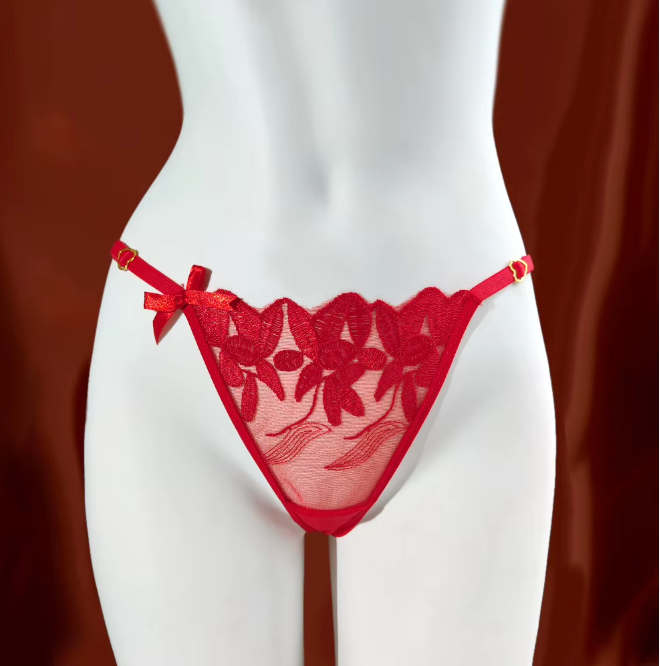 Custom Name Rhinestone Jewelry Sheer Thong Floral T-Back