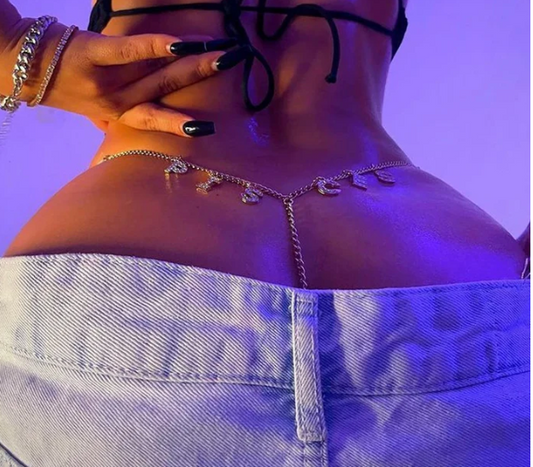 Custom Rhinestone Jewelry Open Back Gold Chain Thong
