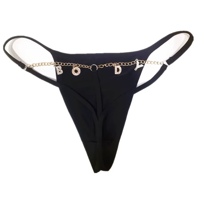 Custom Name Rhinestone Jewelry Open Back Gold Chain Thong