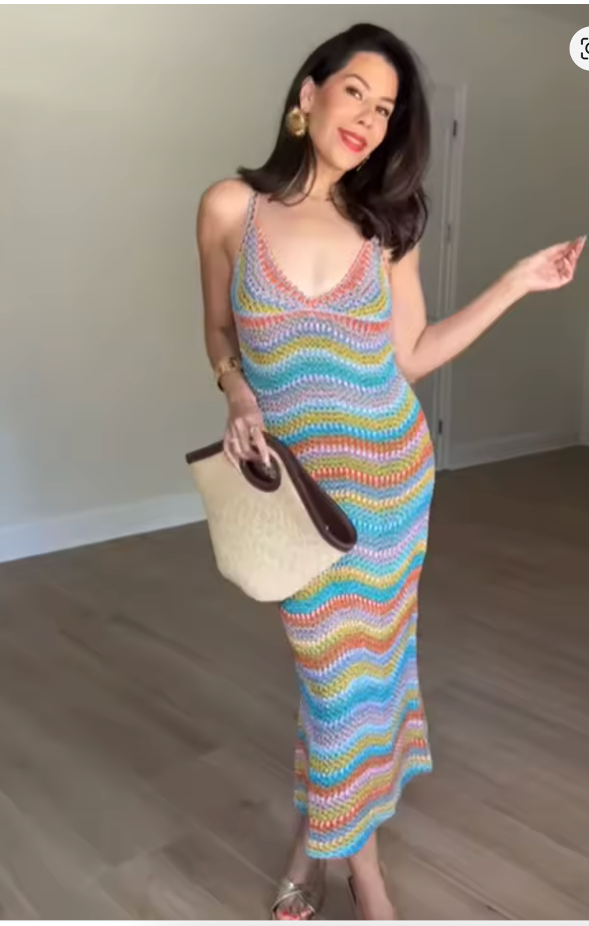 Asher Crochet Knitted Maxi Knit Dress in Rainbow