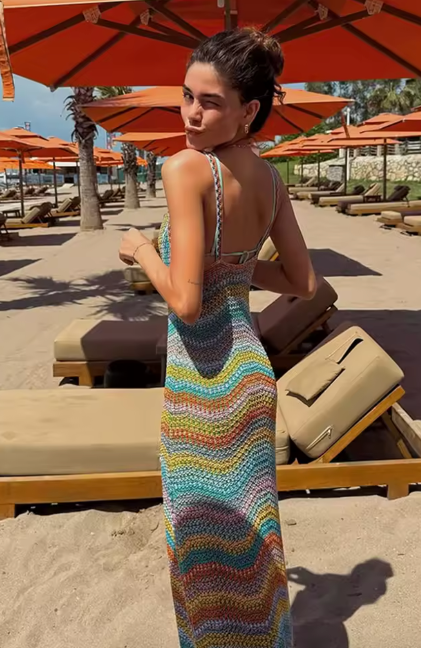 Asher Crochet Knitted Maxi Knit Dress in Rainbow