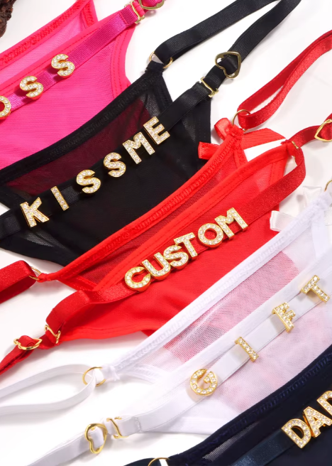 Custom Name Rhinestone Jewelry Sheer Thong