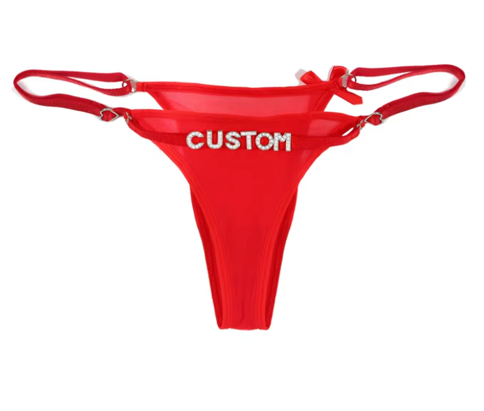 Custom Name Rhinestone Jewelry Sheer Thong
