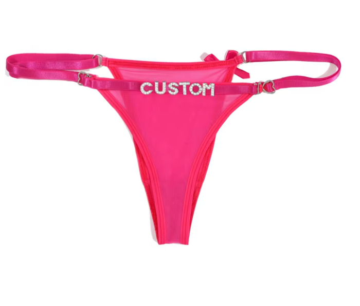 Custom Name Rhinestone Jewelry Sheer Thong