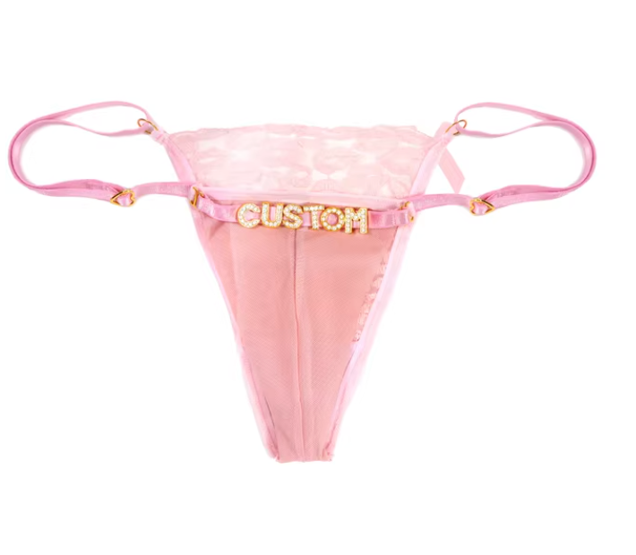 Custom Name Rhinestone Jewelry Sheer Thong with Lips