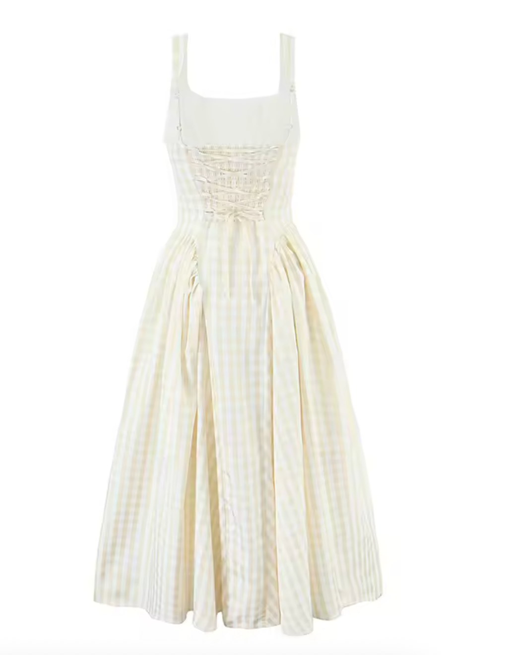 Peony Gingham Drop Waist Pannier Dress in Yellow