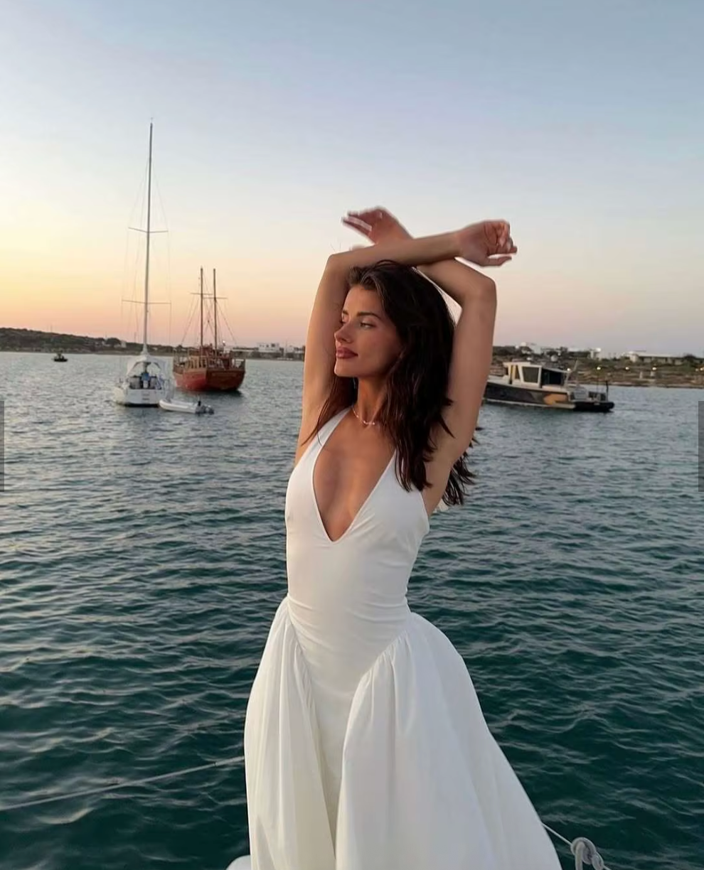 Audrey Halter Neck Drop Waist Pannier Dress in White