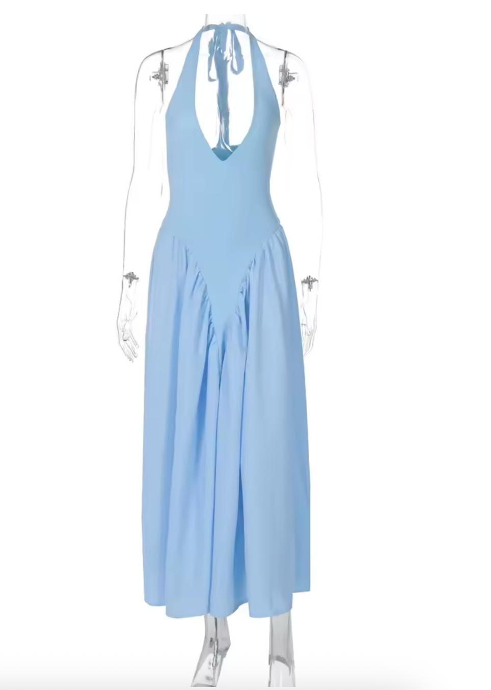 Audrey Halter Neck Drop Waist Pannier Dress in White