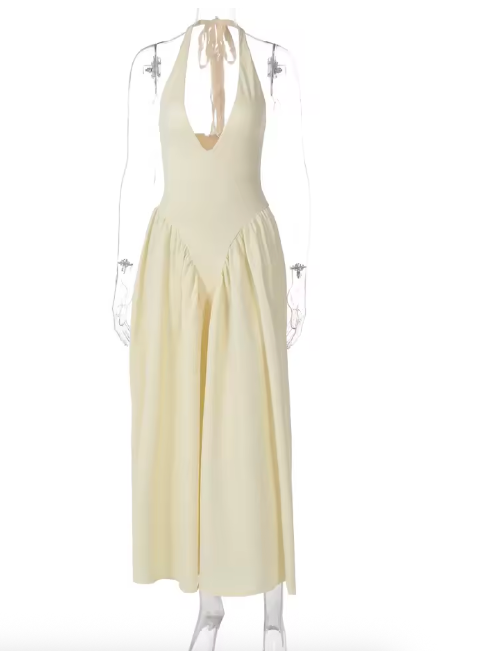 Audrey Halter Neck Drop Waist Pannier Dress in White