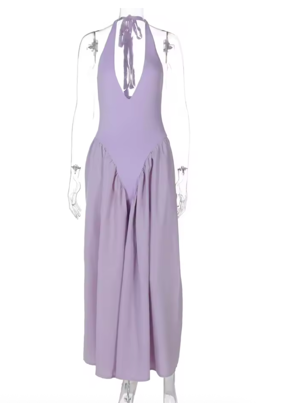 Audrey Halter Neck Drop Waist Pannier Dress in White