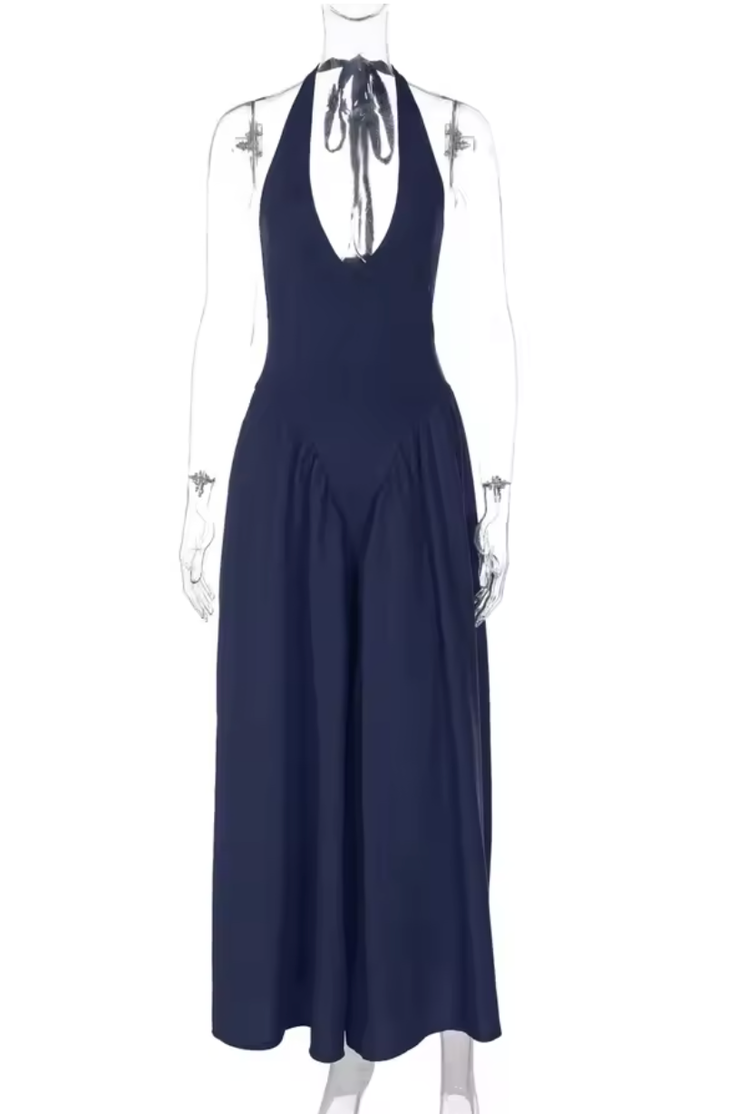 Audrey Halter Neck Drop Waist Pannier Dress in White