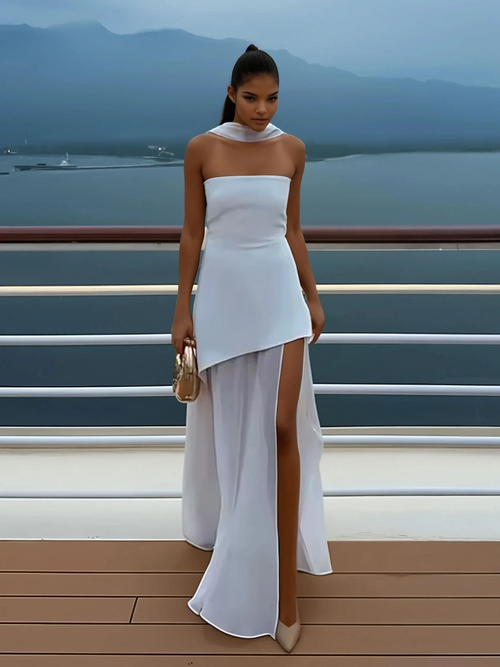 Aconitum Strapless Maxi Dress with Scarf