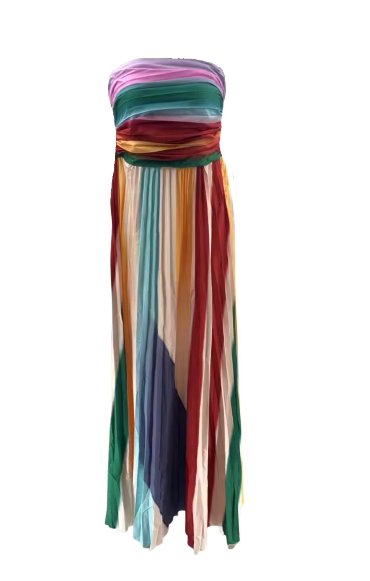 Cassia Pleated Flowy Strapless Maxi Dress