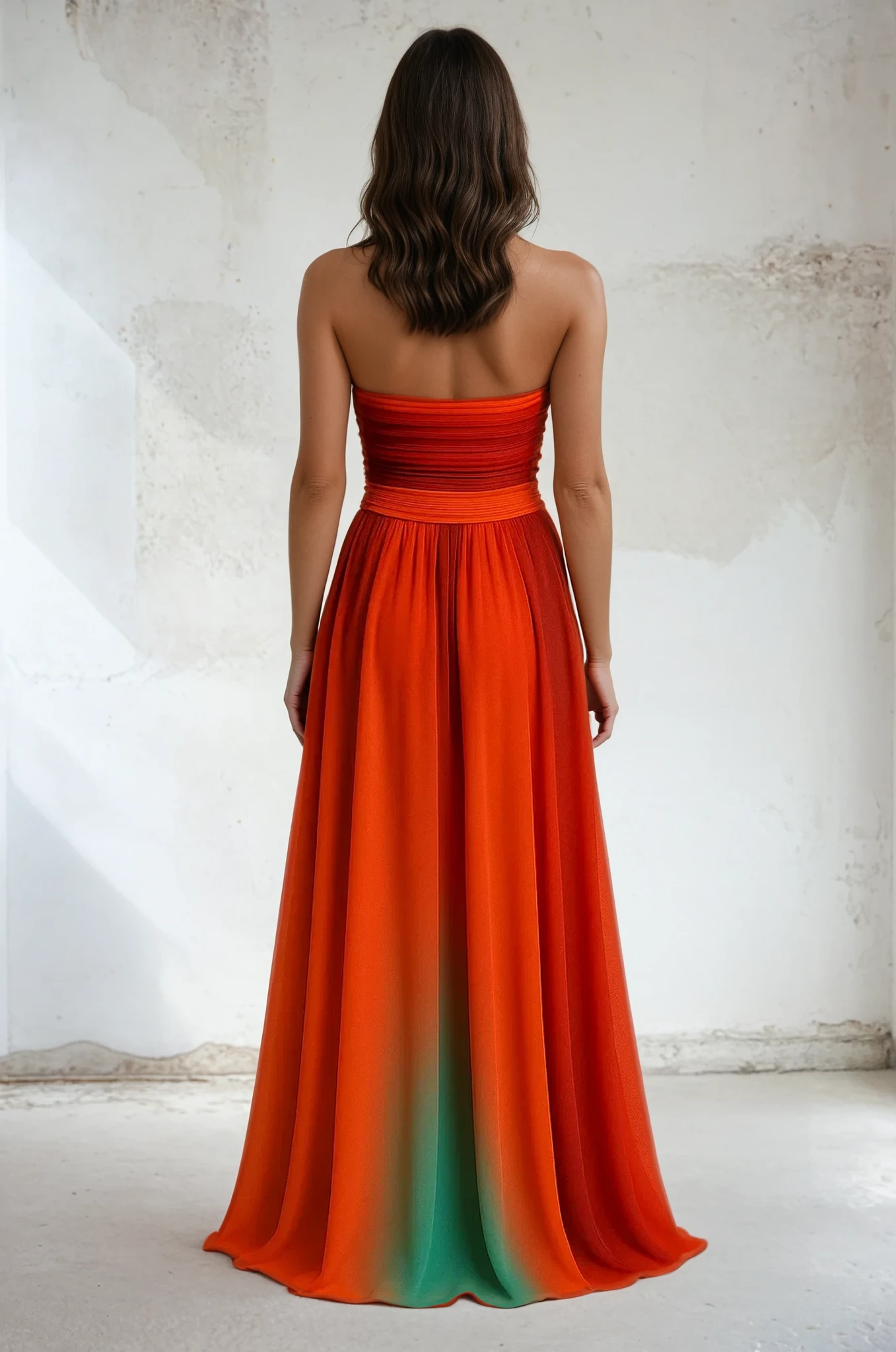 Petunia Cut Out Tie Front Strapless Flowy Maxi Dress in Orange