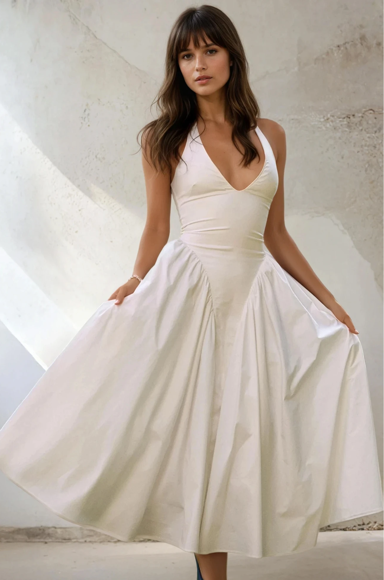 Audrey Halter Neck Drop Waist Pannier Dress in White