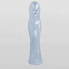 Ava Cowl Neck Drapped Sequin Maxi Dress in Blue