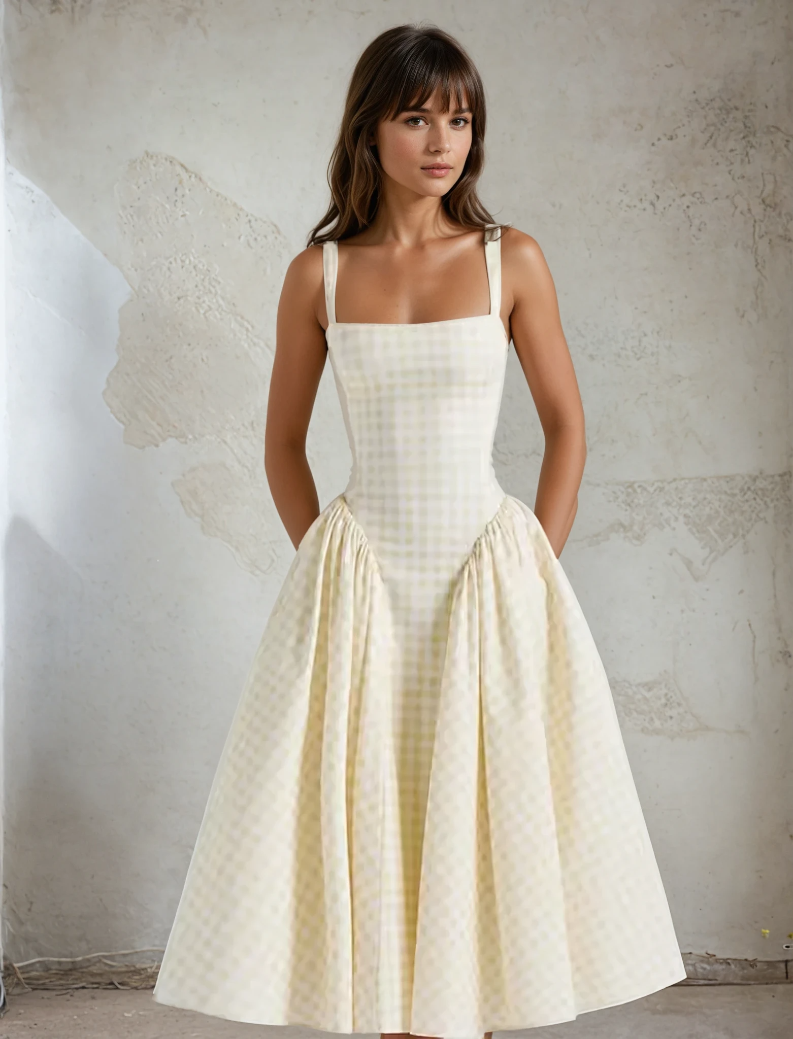 Peony Gingham Drop Waist Pannier Dress in Yellow