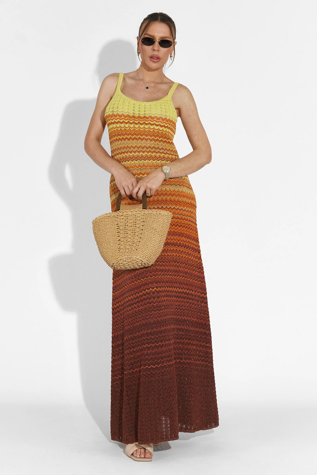 Aurora Crochet Knitted Maxi Dress in Orange