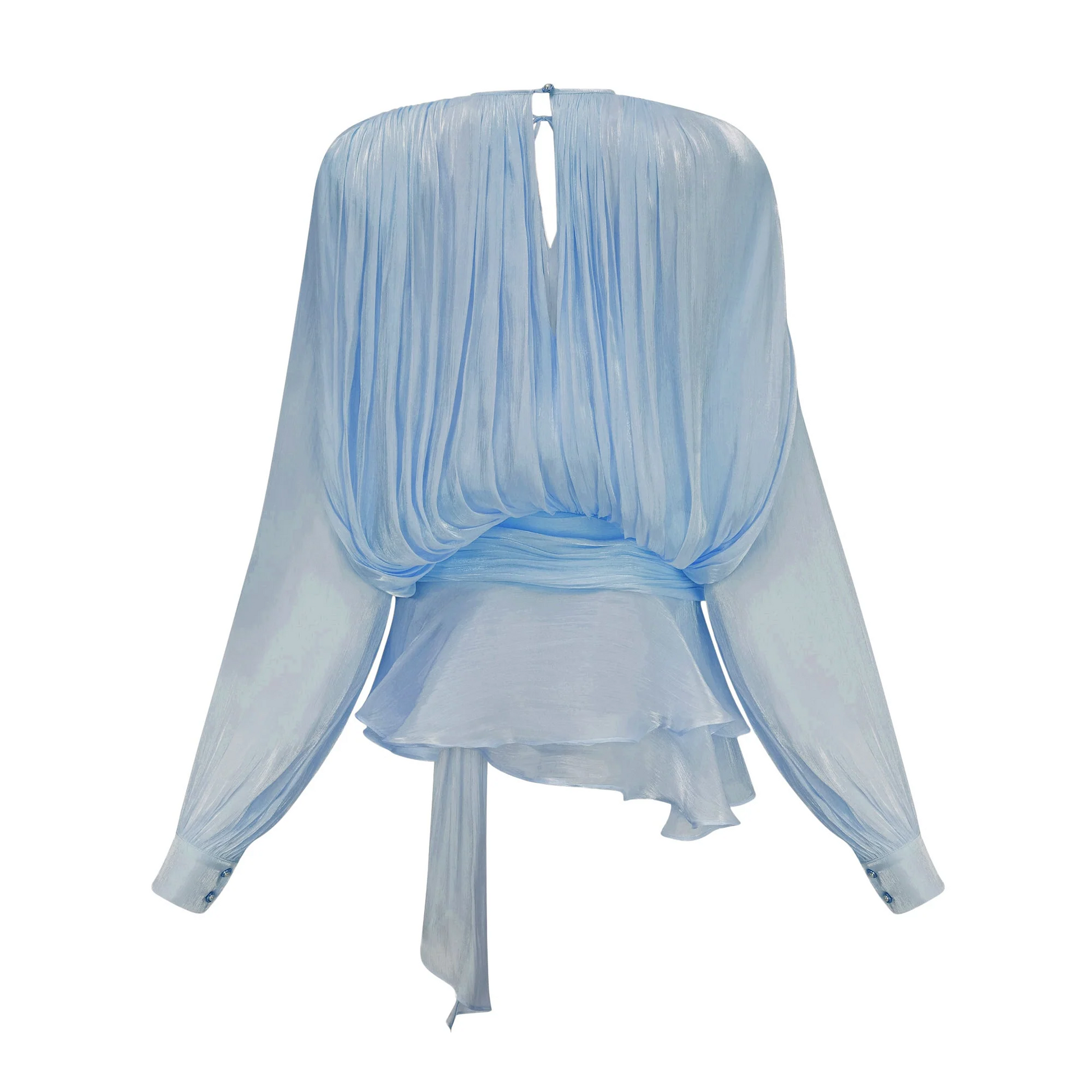 Marigold Fully Pleated Ruffled Mini Dress in Light Blue