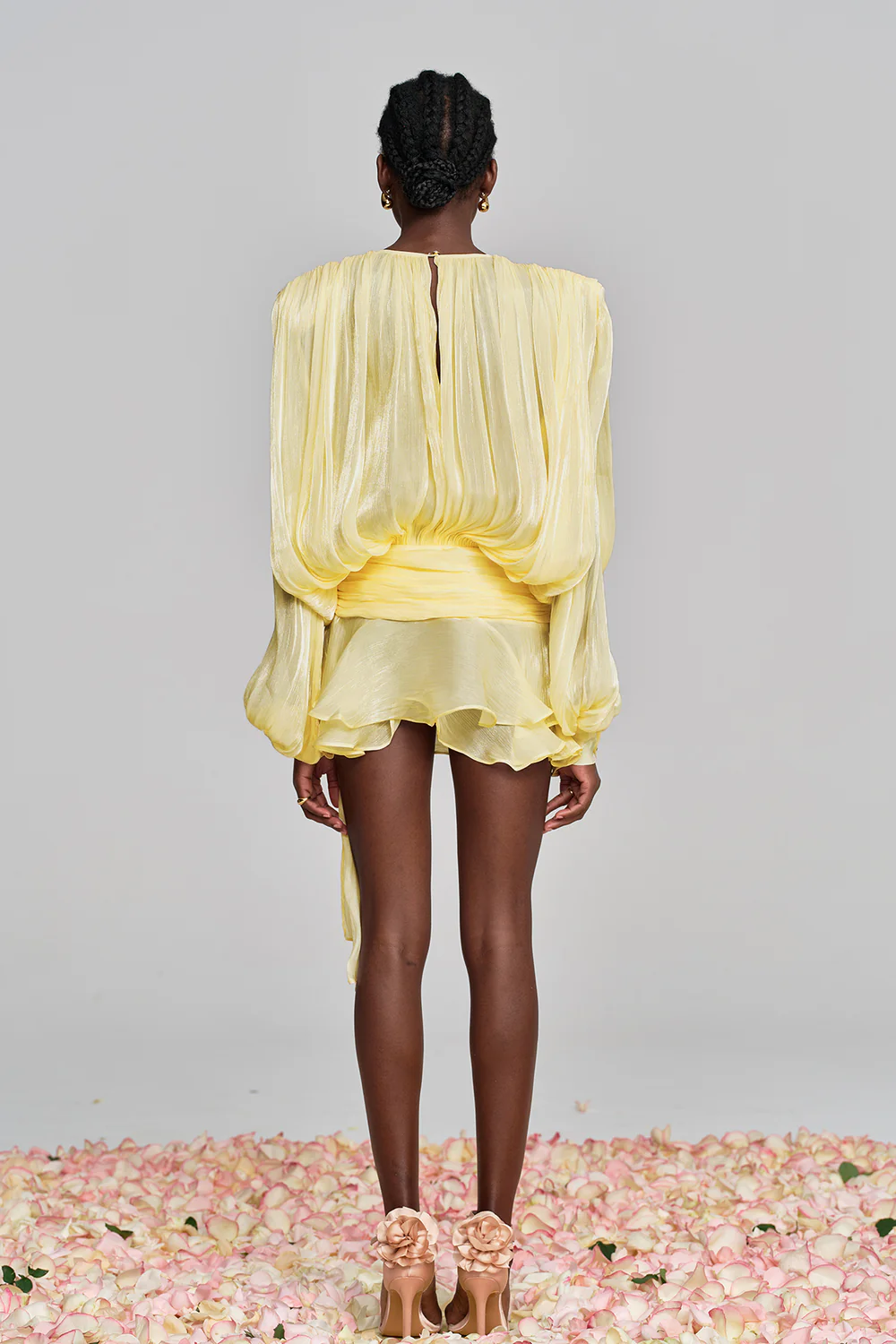 Marigold Fully Pleated Ruffled Mini Dress in Yellow