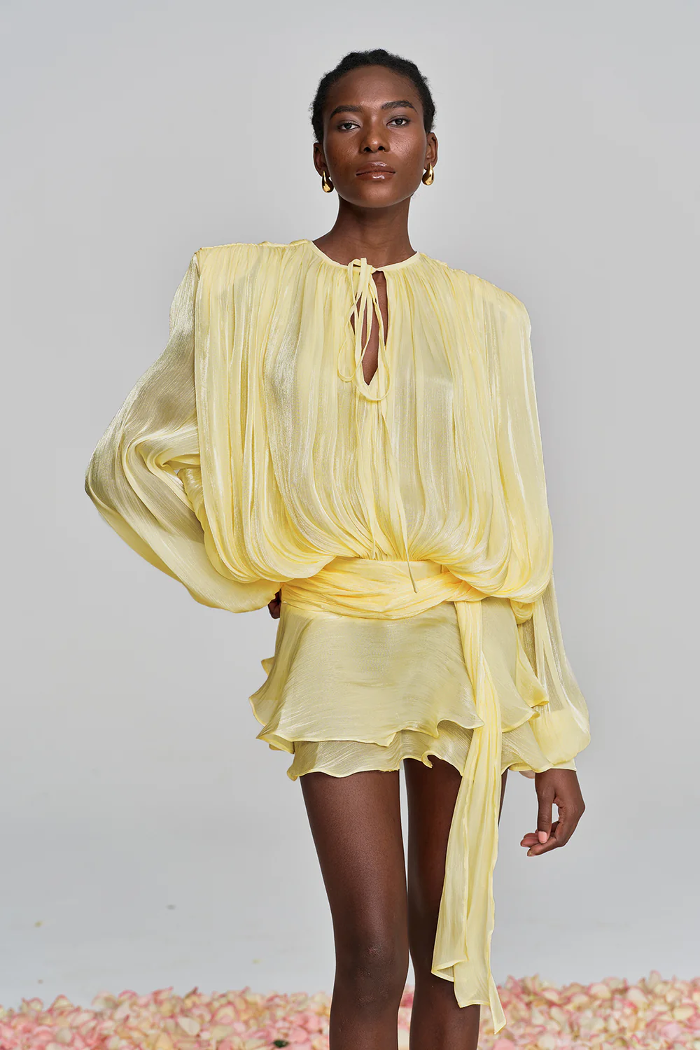 Marigold Fully Pleated Ruffled Mini Dress in Yellow