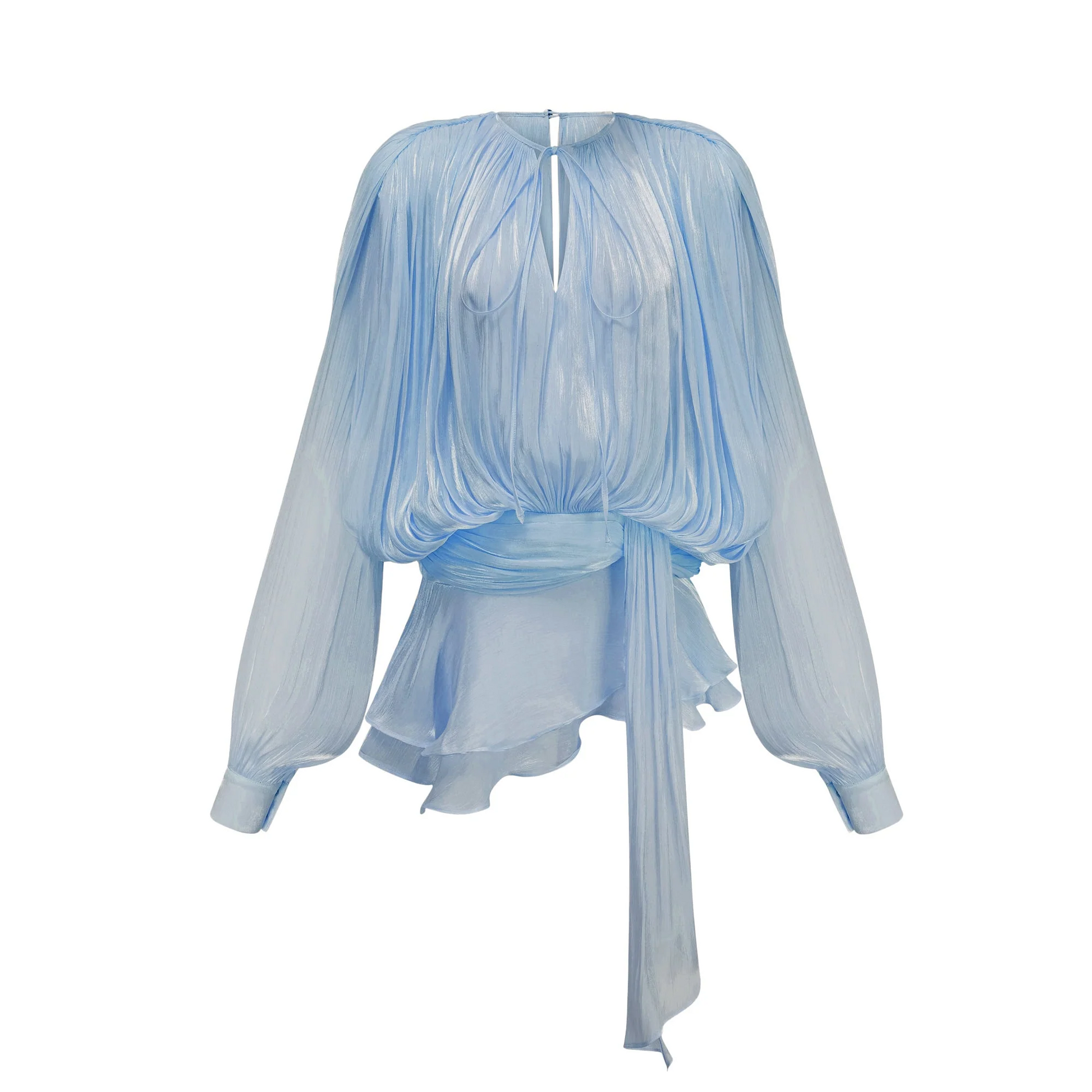 Marigold Fully Pleated Ruffled Mini Dress in Light Blue