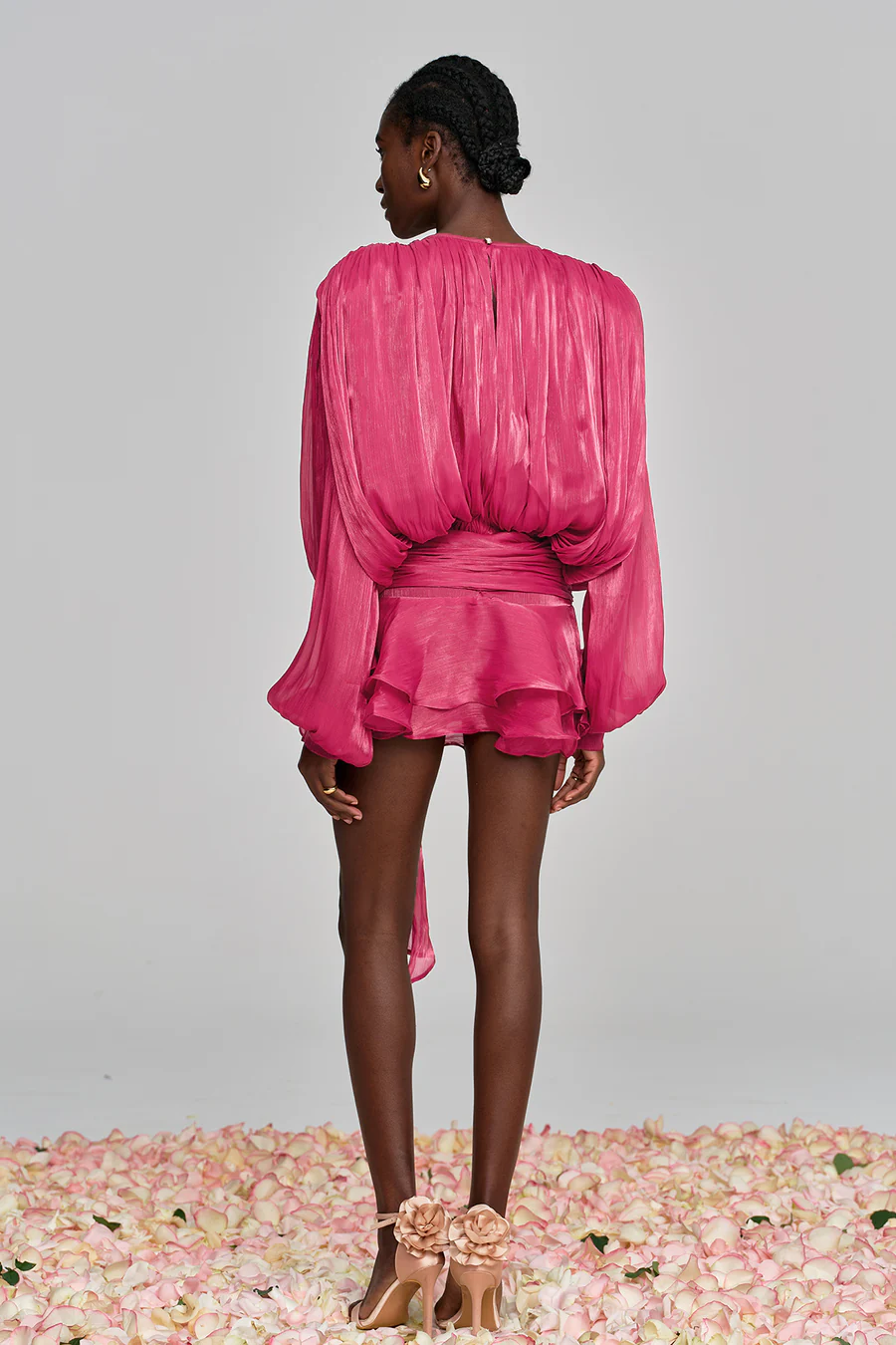 Marigold Fully Pleated Ruffled Mini Dress in Pink
