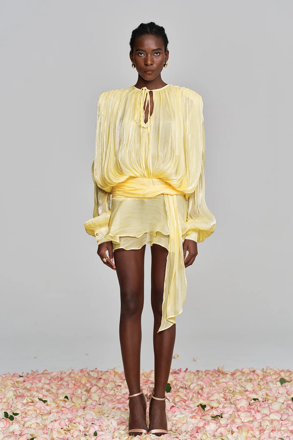 Marigold Fully Pleated Ruffled Mini Dress in Yellow