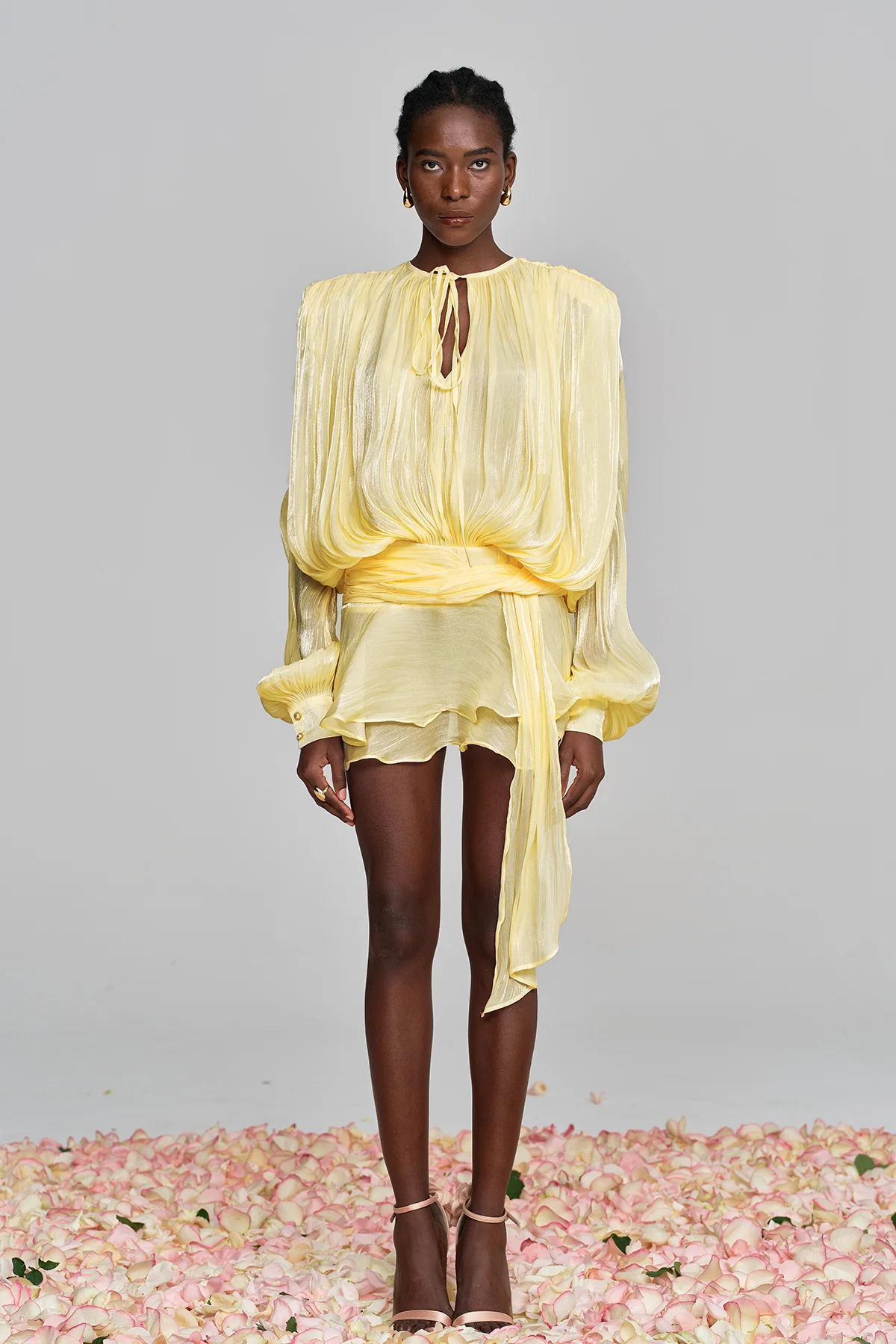 Marigold Fully Pleated Ruffled Mini Dress in Yellow