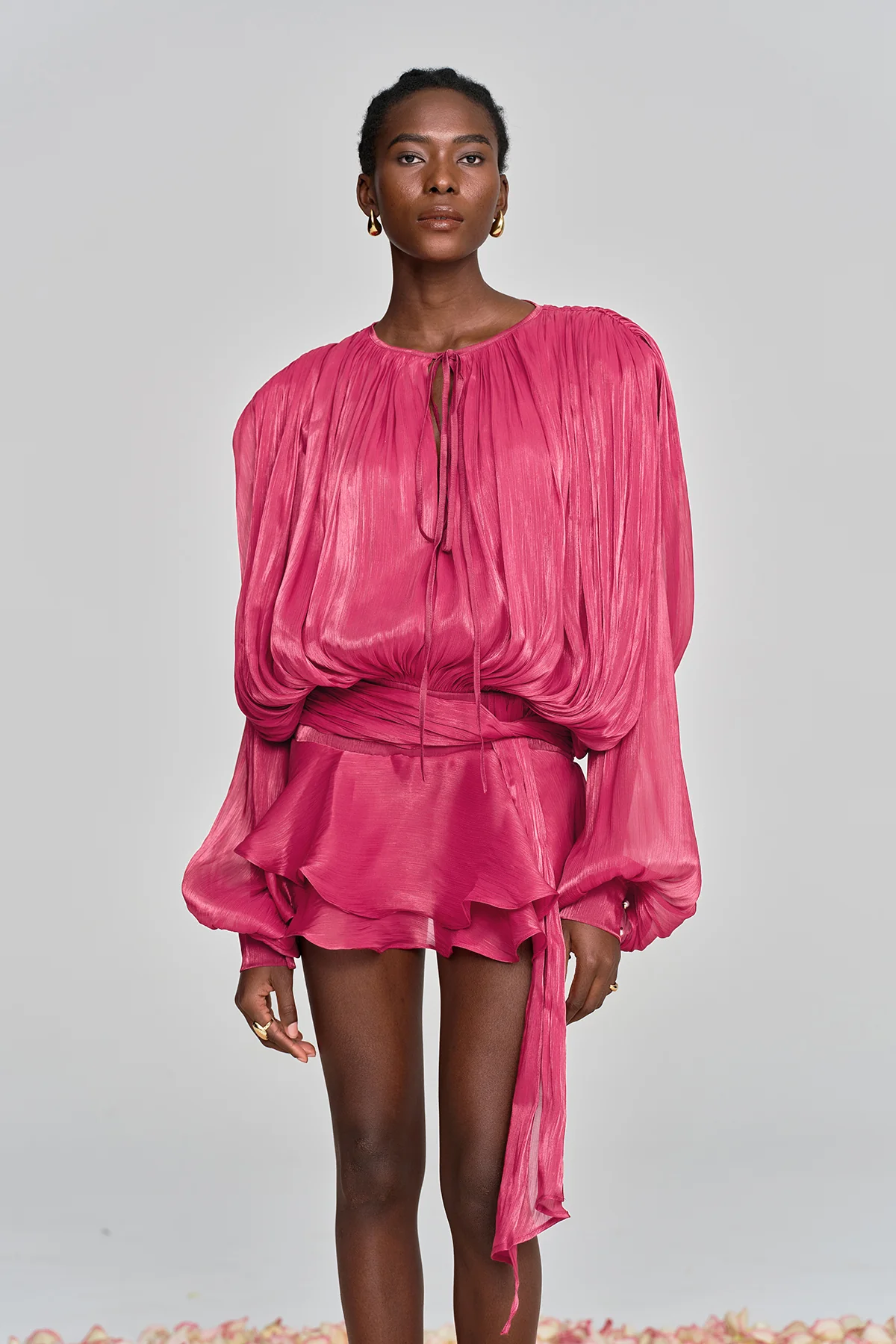 Marigold Fully Pleated Ruffled Mini Dress in Pink