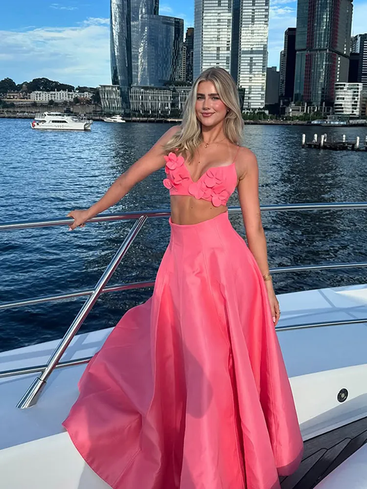 Aiden 3D Applique Crop Top and Maxi Dress Co-Ord Set