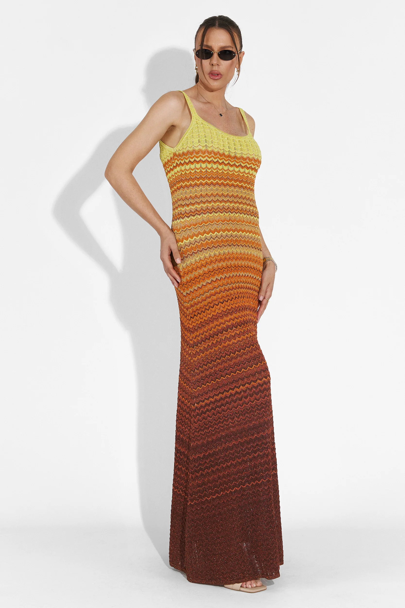 Aurora Crochet Knitted Maxi Dress in Orange