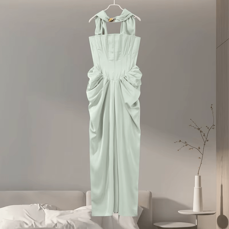 NICE TO MATCH YOU Maxi Dress Amsonia Strapless Maxi Hour Dress with Scarf in Sage