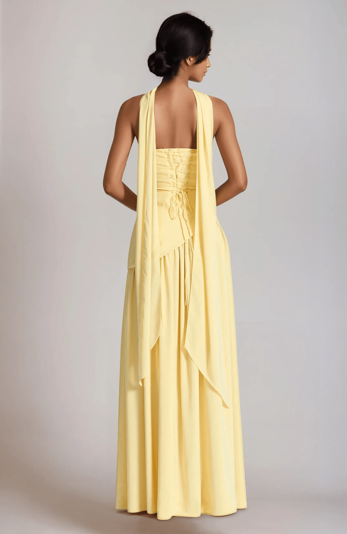 NICE TO MATCH YOU Maxi Dress Banksia Strapless Side Slit Maxi Dress with Scarf in Butter Yellow