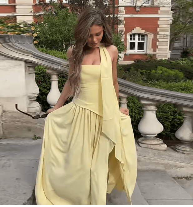 NICE TO MATCH YOU Maxi Dress Banksia Strapless Side Slit Maxi Dress with Scarf in Butter Yellow