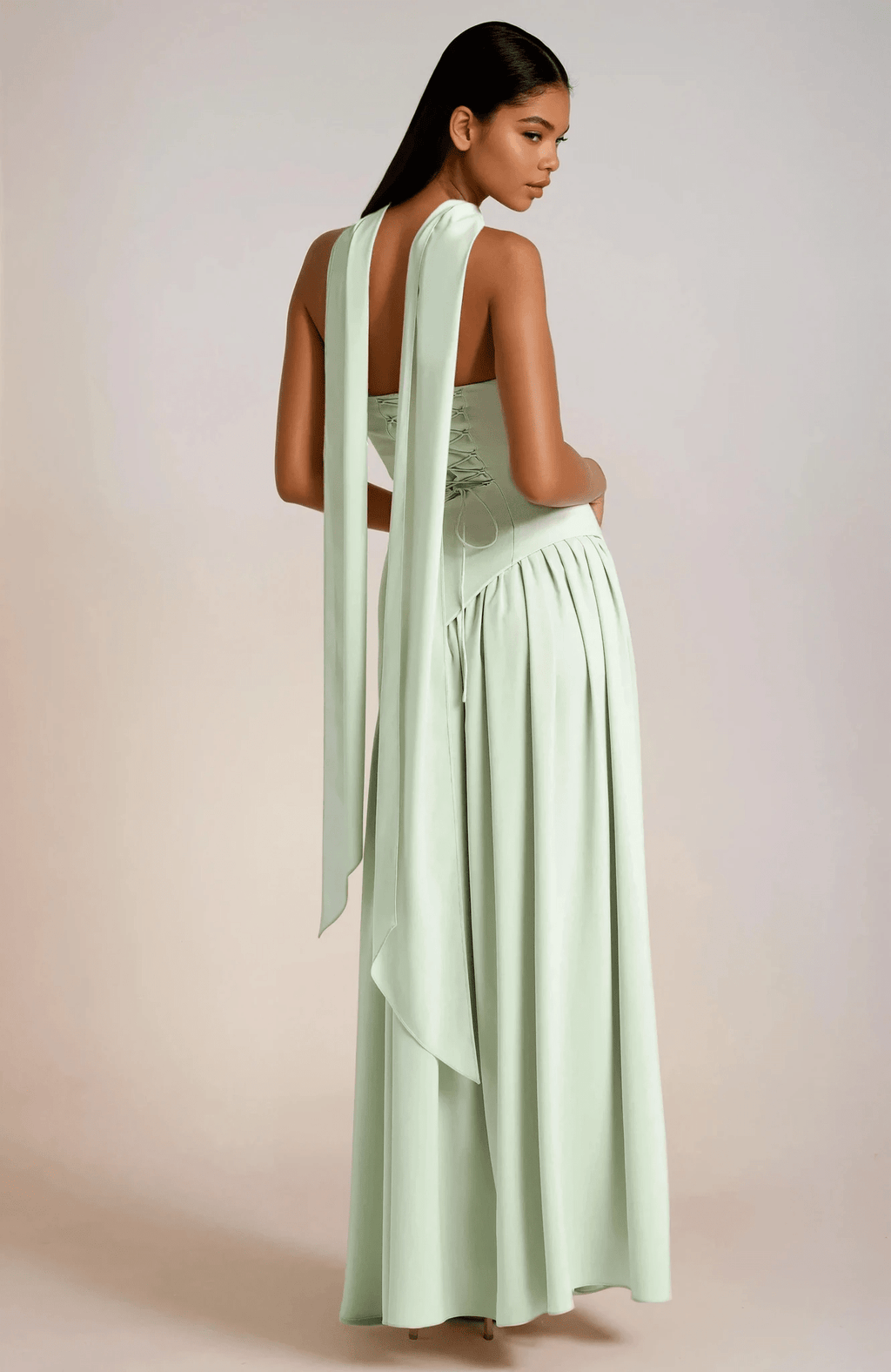 NICE TO MATCH YOU Maxi Dress Banksia Strapless Side Slit Maxi Dress with Scarf in Green