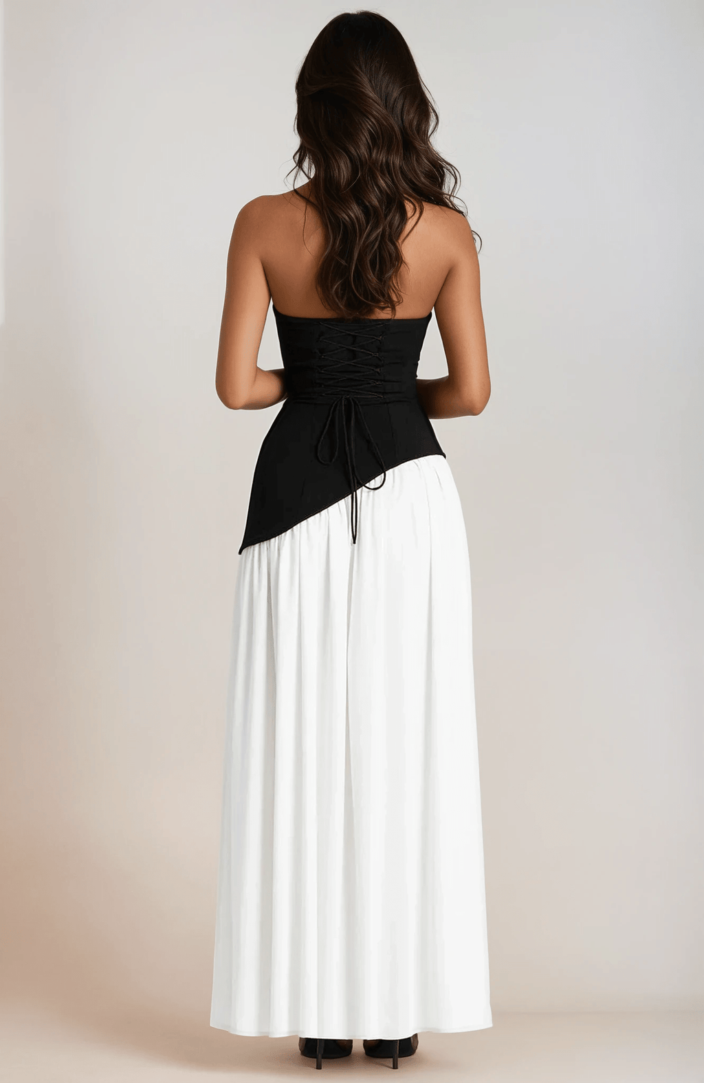 NICE TO MATCH YOU Maxi Dress Banksia Strapless Side Slit Maxi Dress with Scarf in Mono